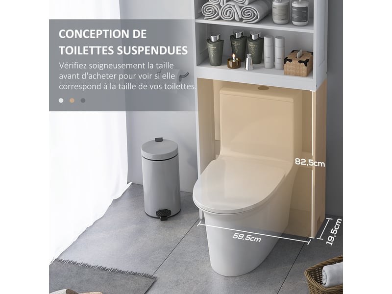  Meuble wc dessus de toilette armoire de rangement de salle de bain avec niches placard à double porte réglable étagère  - Conforama E