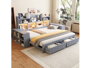 Canapé droit convertible EVRYAE 1 place Bois gris avec coffre de rangement