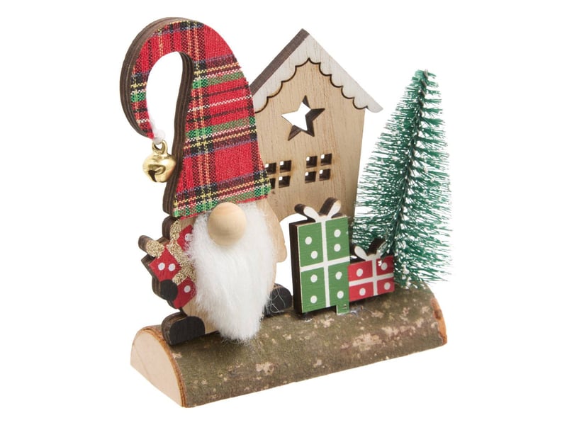  Gnome de noël en bois sur rondin h. 12 cm JOURDAIN - Conforama C