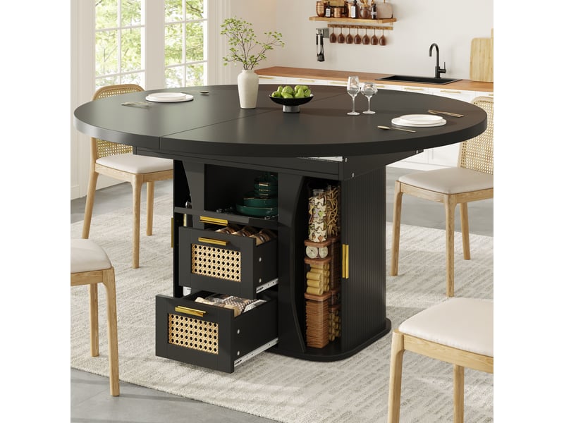 Table à manger extensible,118x118x77,1 cm,avec tiroirs,mdf,noir - Conforama B