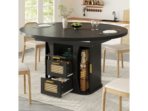 Table à manger extensible,118x118x77,1 cm,avec tiroirs,mdf,noir