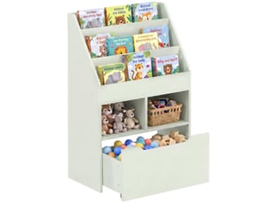 Bibliothèque en bois pour enfants avec 3 compartiments, 2 cubes et un tiroir mobile à 4 roulettes, 60 x 29,9 x 90 cm, verte