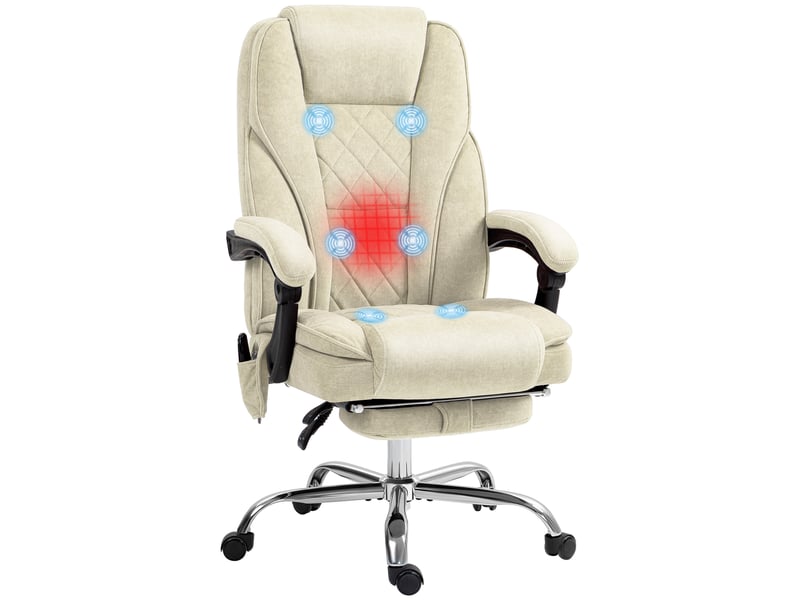  Fauteuil de bureau massant et chauffant hauteur réglable dossier inclinable télécommande repose-pieds rétractable beige  - Conforama A
