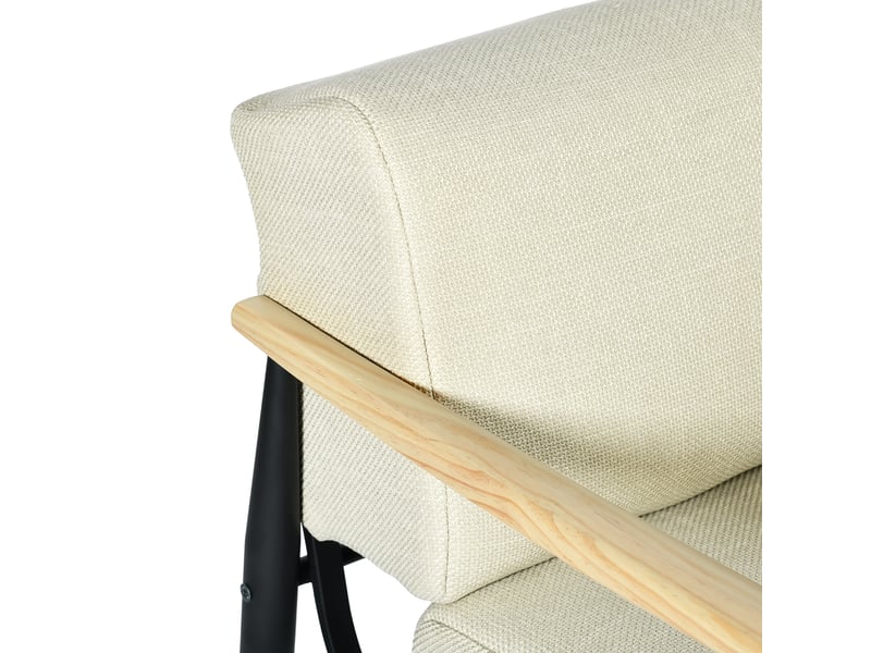  Fauteuil de salon à ressorts, avec ensachés assise épaisse, accoudoirs en bois, structure en acier, beige  - Conforama R