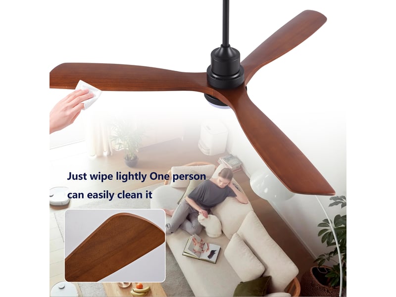  Ventilateur de plafond 150 cm éclairage led 3 pales bois massif noyer et noir réversible 6 vitesses télécommande silencieux  - Conforama D