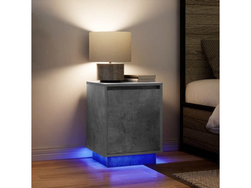  Table de chevet - cabinet de chevet - table de nuit avec lumières led gris béton 38x34x50 cm  - Conforama D