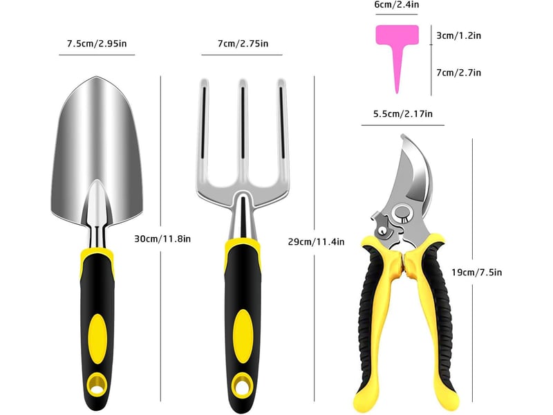  Crochets muraux outils de jardinage, 5 pièces kit outils jardinage adulte en aluminium antirouille, outils de jardin avec sécateur, fourchette, transplanteur, jaune  - Conforama B