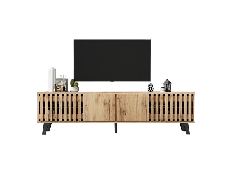  Meuble tv avec rangements en panneau de particules coloris bois naturel 180x40x55 cm - pangivo  - Conforama A