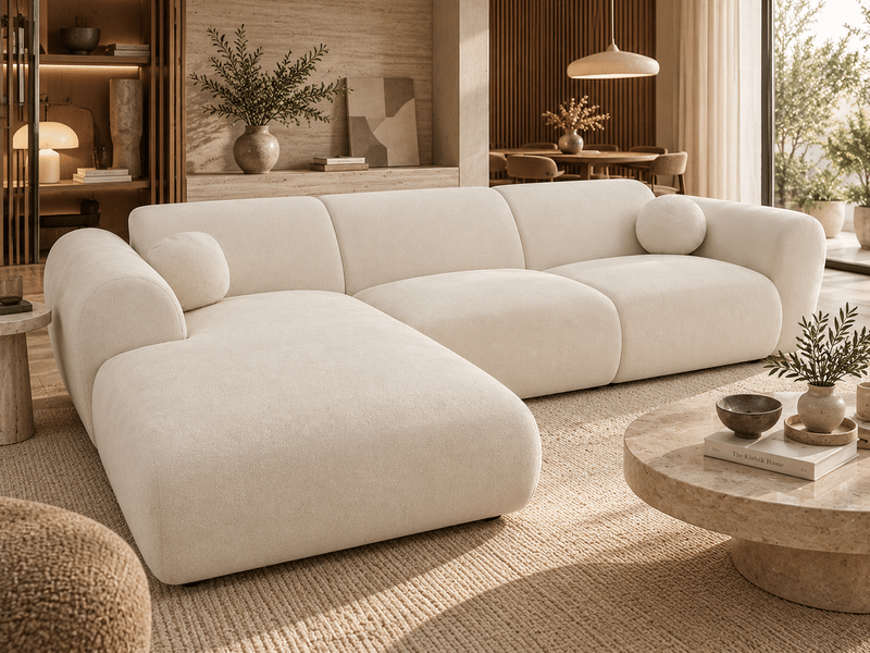  Canapé d'angle arrondi velours écru cloud bis - angle gauche  - Conforama B