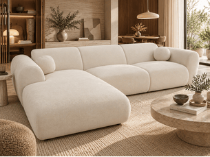 Canapé d'angle gauche convertible HOMYFRANCE 6 places Velours beige avec coffre de rangement