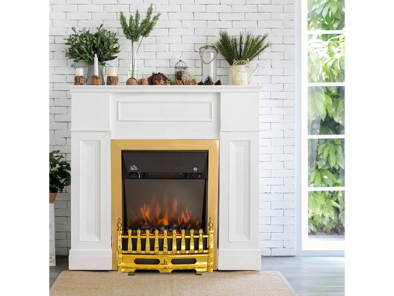  Cheminée électrique à poser 48,2 x 18,5 x 59,2 cm or, métal, effet flamme et chauffage 1000w 2000w  - Conforama D