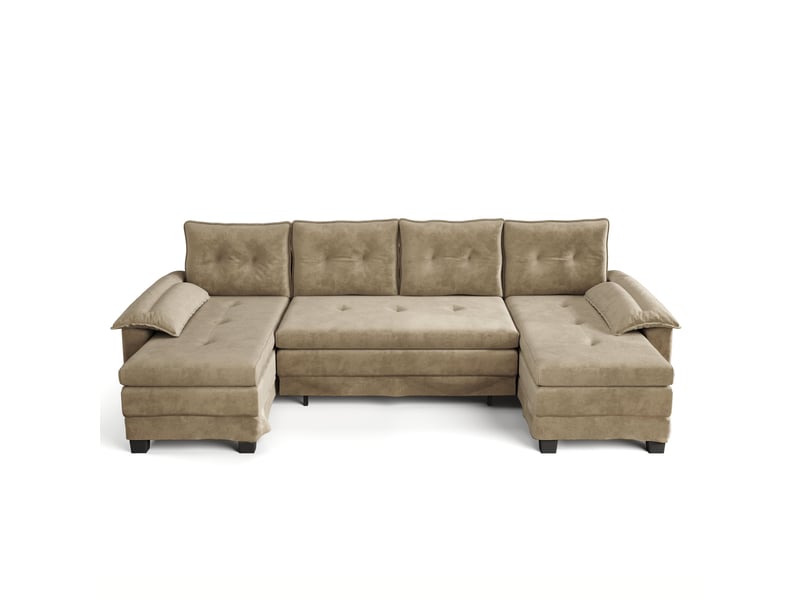 Canapé panoramique en u fauteuil relax chenille couleur camel avec prise usb intégrée pour salon moderne - Conforama A