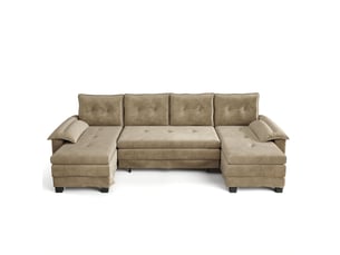 Canapé panoramique en u fauteuil relax chenille couleur camel avec prise usb intégrée pour salon moderne