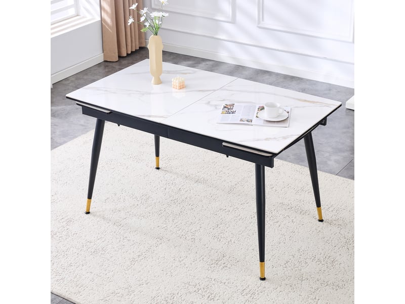  Table extensible avec plateau céramique piètement métal noir pieds dorés longueur 140-200 cm sans chaises  - Conforama B