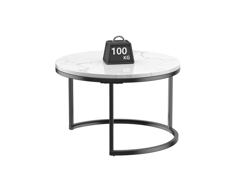  Table basse gigogne 2 pièces ronde effet marbre noir et blanc evryae  - Conforama E
