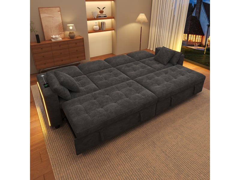 Canapé d’angle convertible 262,5x140x89 cm 4 places en l, led, usbtype-c, dossier réglable 3 positions, chenille, gris Bliss Lite - Conforama D