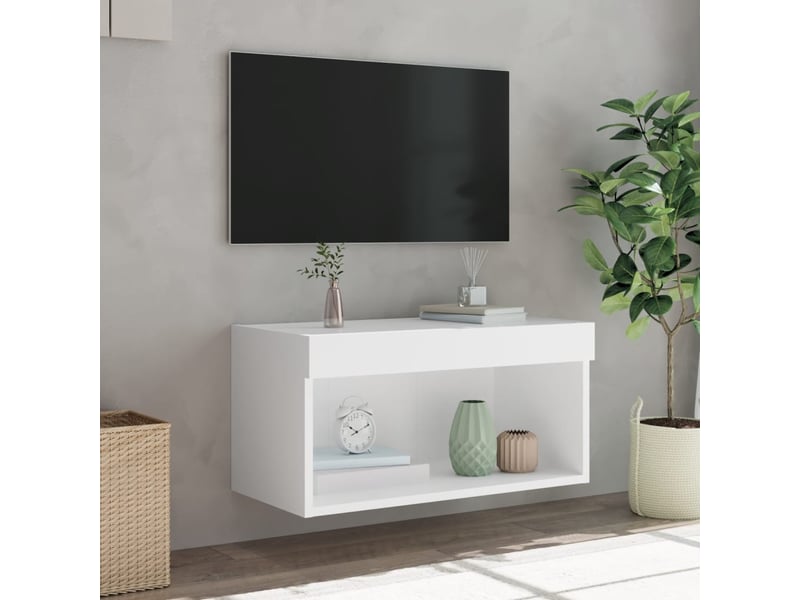  Meuble tv - banc tv - meuble de rangement avec lumières led blanc 60x30x30 cm  - Conforama E
