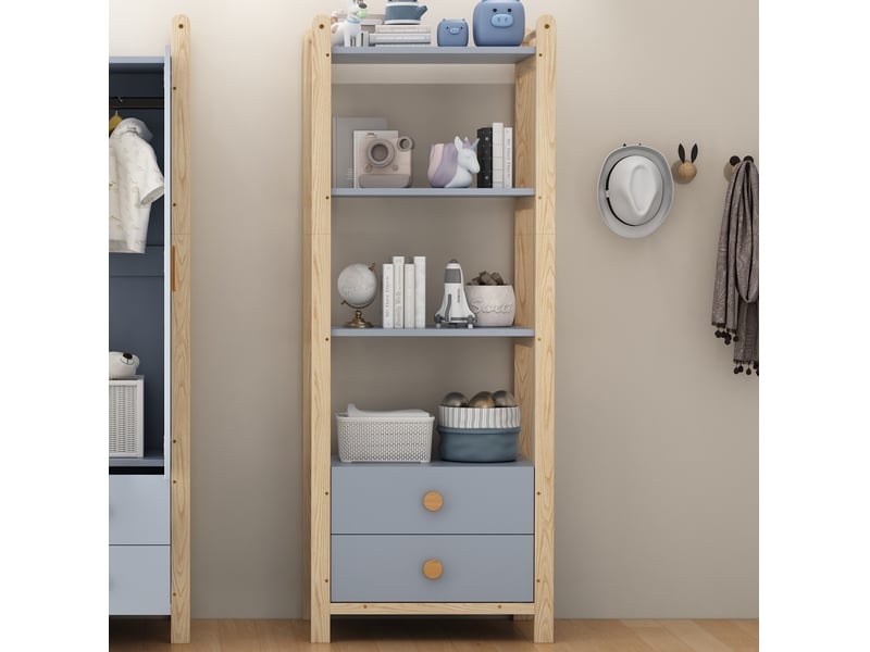  Ensemble armoire et rangement 160x44x180,5 cm bois bleu et naturel  - Conforama E
