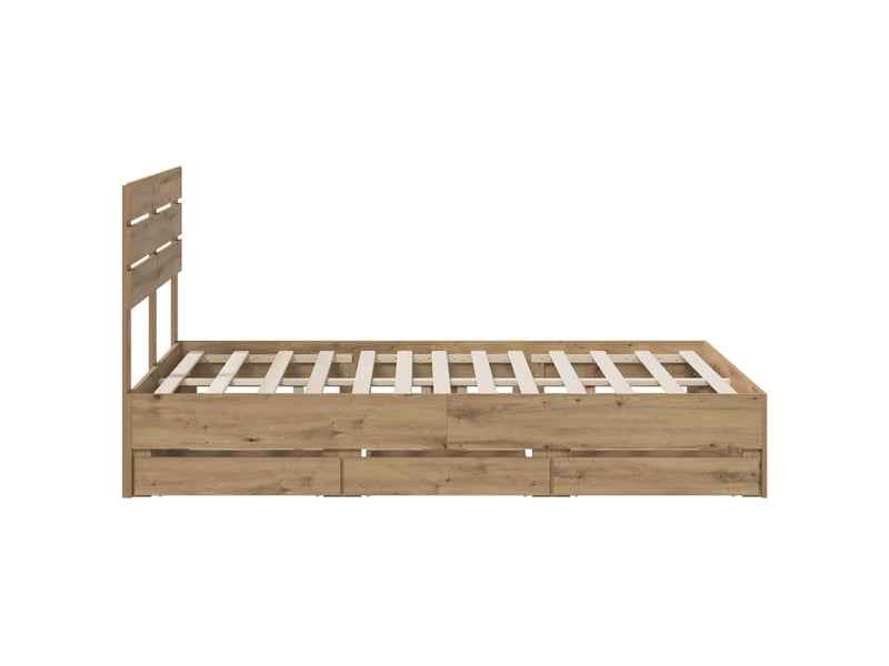  Lit double- lit adulte -  bed frame with storage and headboard artisan oak 120 x 200 cm  - Conforama C