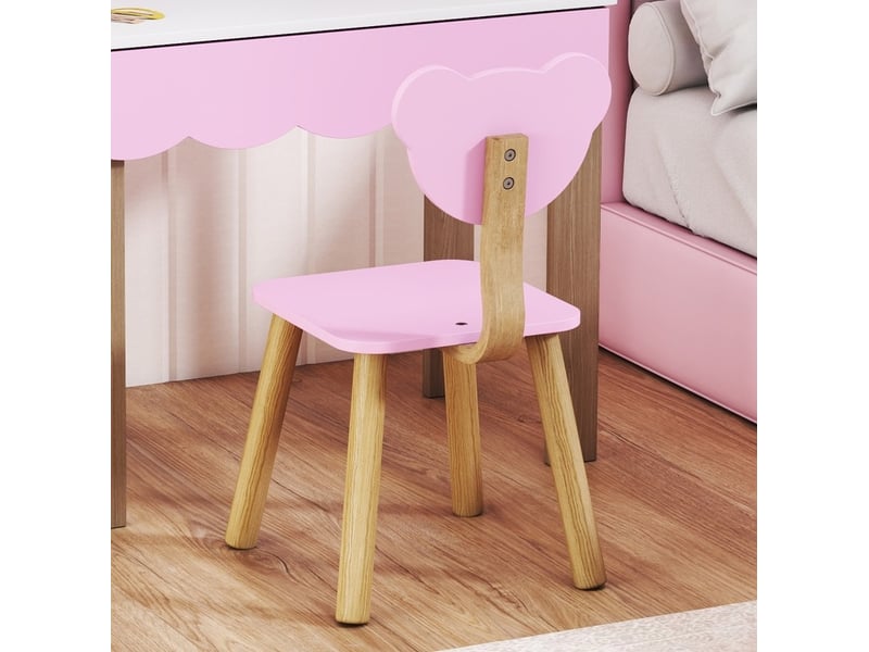 Coiffeuse enfant avec tabouret 68 x 35 x 86 cm rose en mdf, miroir acrylique et tiroir de rangement  - Conforama E