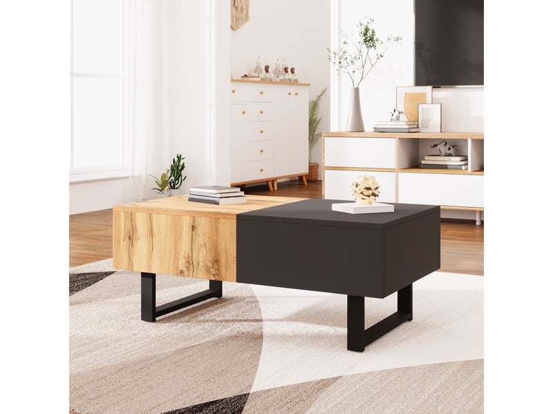  Table basse 100-155x55x40 cm extensible par coulissement, rangements cachés et pieds métal, panneaux, bois et anthracite ABC - Conforama B