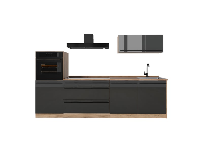 Vicco cuisine, anthracite haute brillancechêne doré, 280cm plan de travail chêne doré - Conforama A