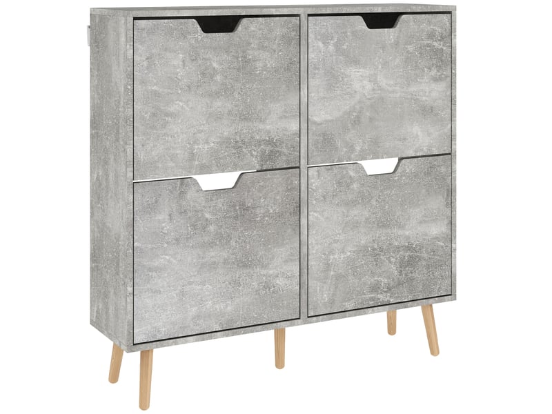  Meuble à chaussures gris avec 4 tiroirs basculants sur 2 niveaux pour 16 paires en bois 95x26x95 cm  - Conforama A