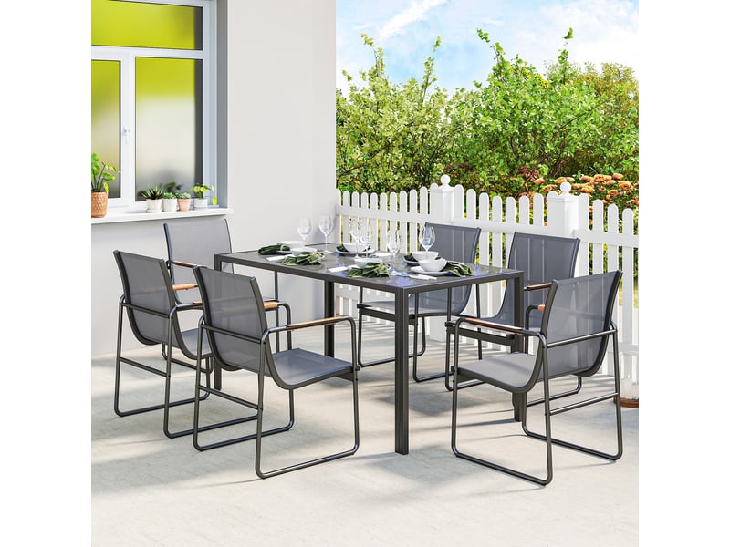Ensemble de salle à manger d'extérieur 7 pcs pour 6 personnes, gris - Conforama C