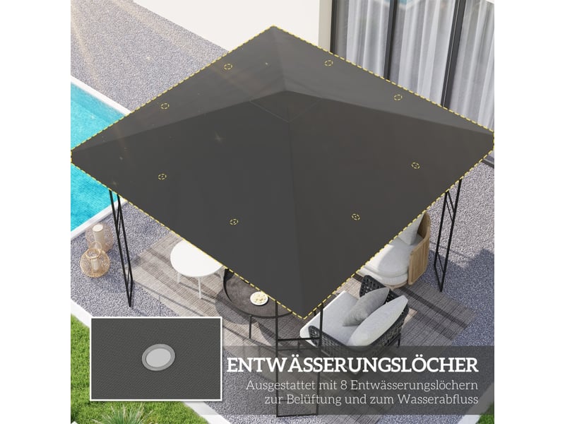  Toit de remplacement pour pavillon - 3x3 m - gris - tissu oxford 370 gm² - résistant à l'eau - upf 30+ 298x298x1cm - Conforama D