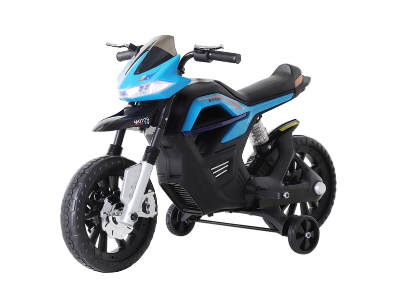 Moto électrique pour enfants de 3 ans et plus, batterie 6v, lumières et musique, 105 x 52,3 x 62,3 cm, bleue  - Conforama B