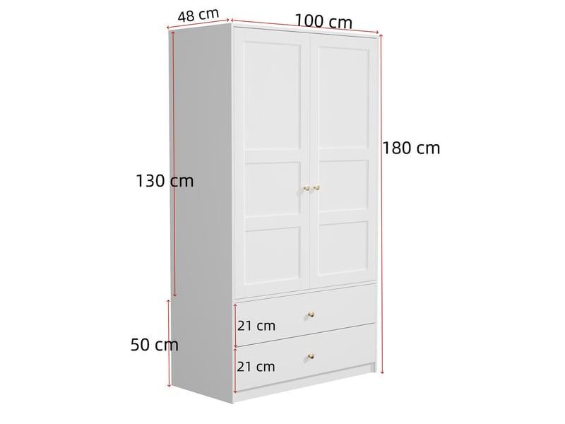  Armoire — blanc — 100 × 48 × 180 cm — 2 portes et 2 tiroirs  - Conforama C