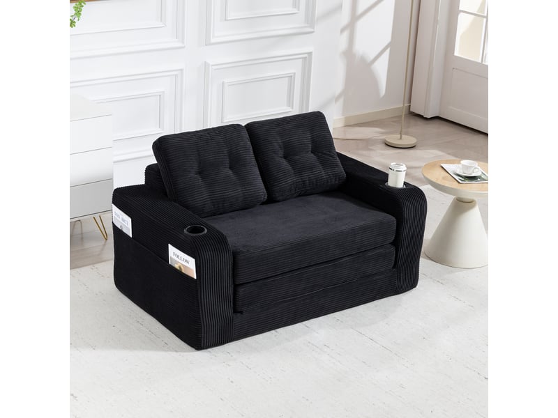  Canapé convertible 2 places en velours côtelé noir 136 cm, canapé lit compact avec assise rembourrée pour petit salon IKSETERA TRADING LTD - Conforama D