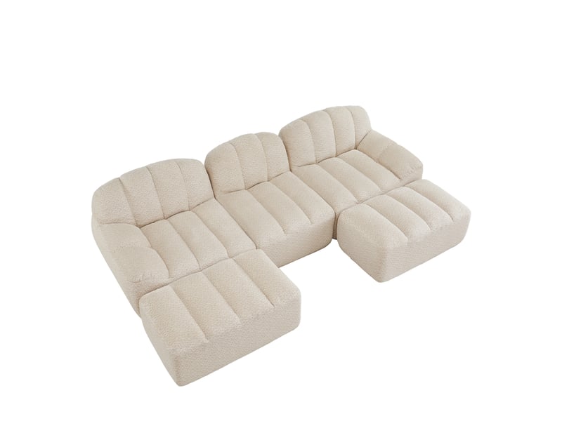  Canapé modulable ulevr 3 places en u avec 2 ottomans, sans cadre, mousse haute densité 32d, tissu bouclette beige blanc, 288 x 165 cm  - Conforama A