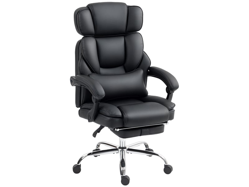  Fauteuil de bureau ergonomique pivotant à hauteur réglable avec soutien lombaire, accoudoirs, repose-pieds, revêtement en similicuir noir  - Conforama B