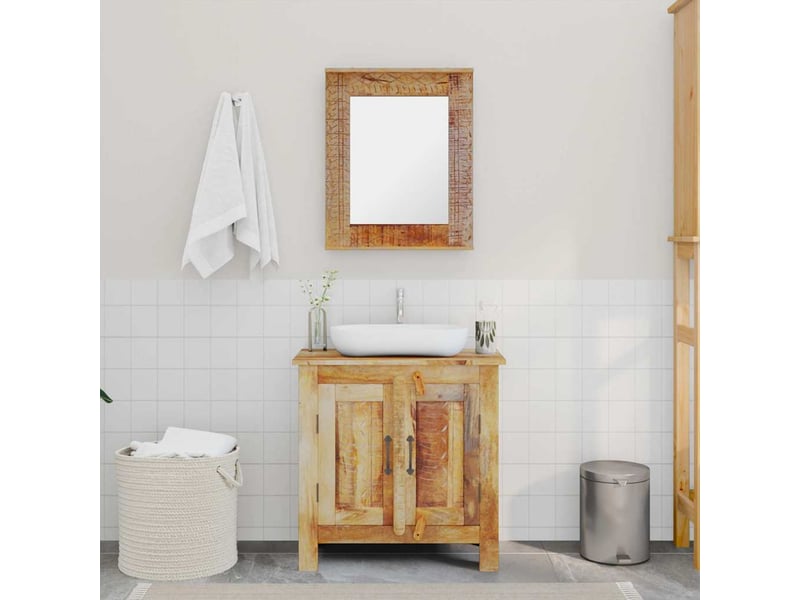 Meuble de salle de bain, armoire salle de bain avec miroir bois massif de manguier cf65405 - Conforama C