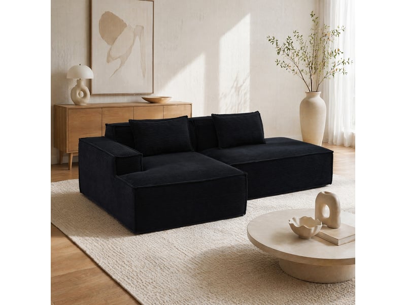Canapé 2 places noir en polyester avec 2 coussins - 233 x 129 x 70 cm - Conforama C