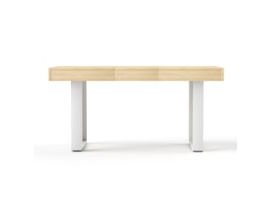 Table à manger extensible 120-160 cm, style rétro, bois naturel et blanc, 8 personnes
