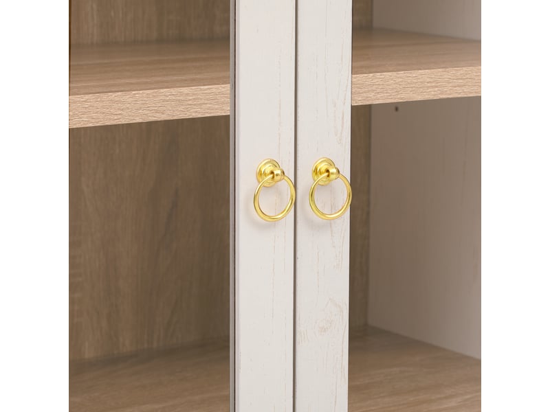 Buffet haut 76,2x40,1x180 cm, meuble vitrine avec 2 portes en verre transparent et 2 tiroirs, étagères réglables, design arche, mdf - blanc - Conforama E