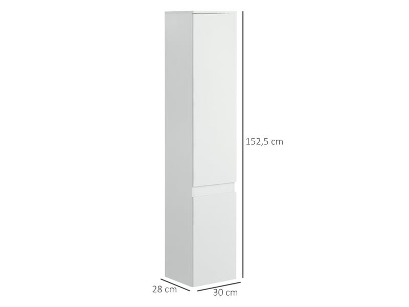 Meuble colonne rangement salle de bain 2 placards 3 étagères réglables style contemporain 30 x 28 x 152,5 cm blanc - Conforama C