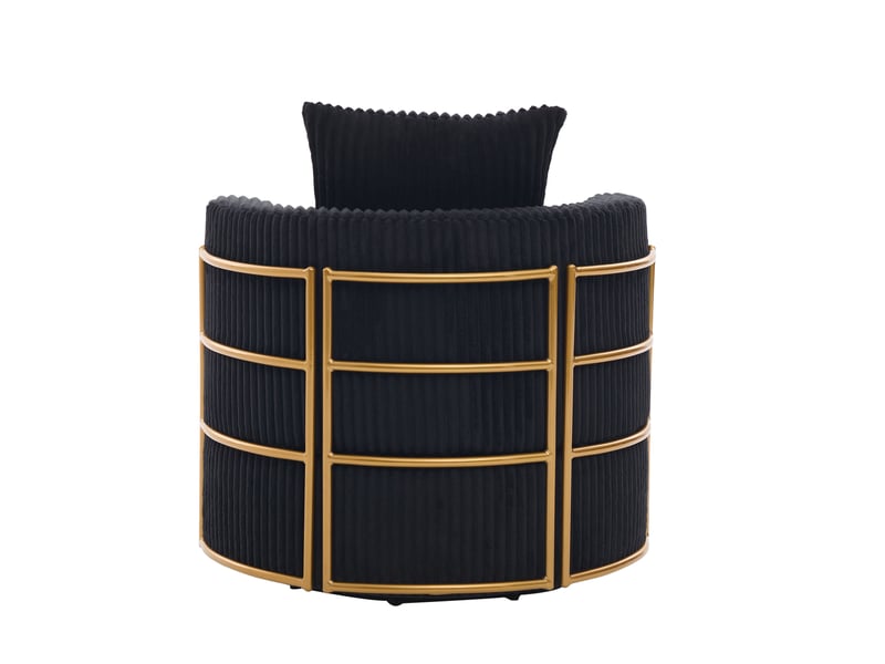  Fauteuil pivotant 360° avec rangement sous l'assise, accoudoirs rembourrés en velours côtelé noir, 76 × 79 × 78 cm  - Conforama A
