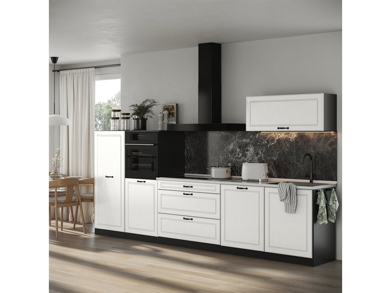Vicco cuisine, blanc campagneanthracite, 340cm plan de travail marbre - Conforama C