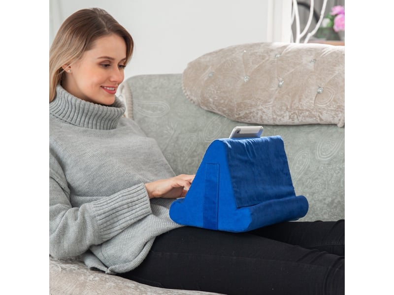 Support de tablette doux avec poche bleu 28.5x23.5x19cm - Conforama C