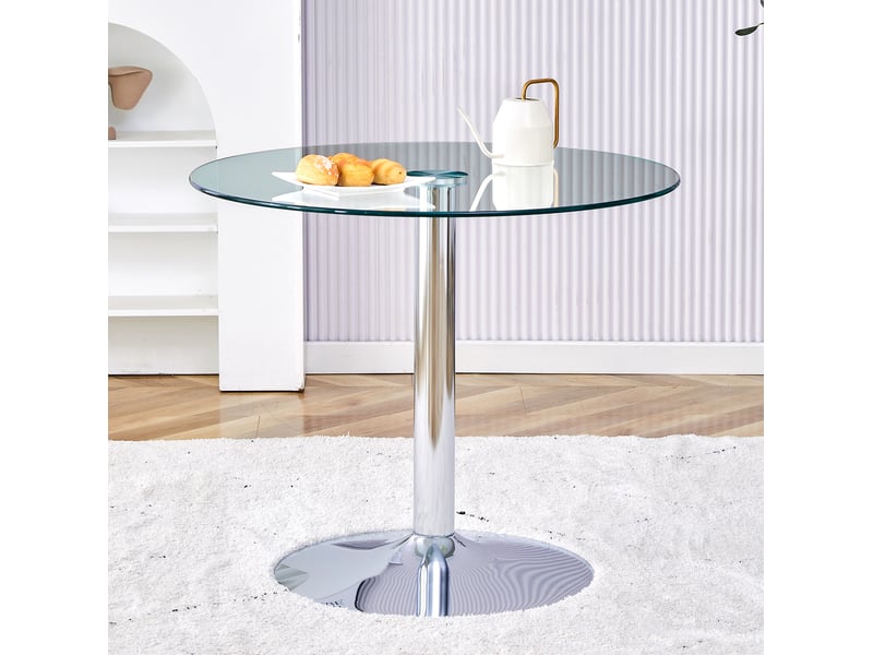  Table de bar ronde 85x85x76 cm en verre et métal argenté  - Conforama C