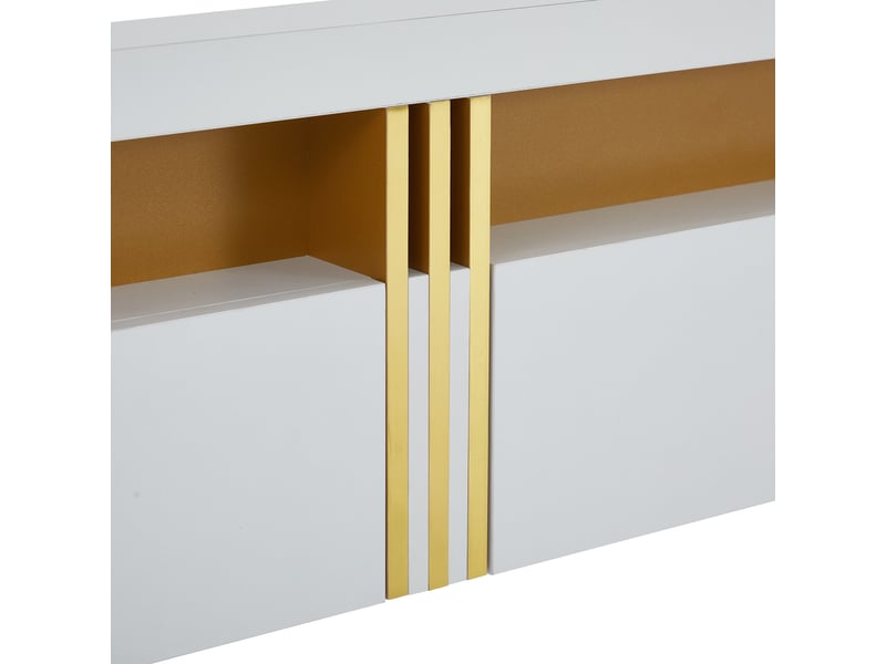  Meuble tv bas 200x40x42 cm, plateau motif marbre en mdf, 3 tiroirs, panneau de particules, blanc  - Conforama R
