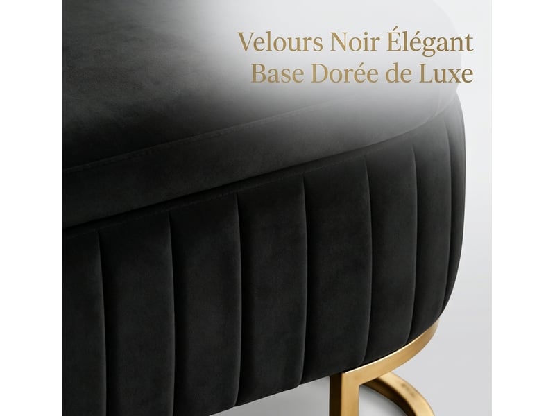  Banc de rangement noir 130 cm en velours avec coffre et pieds en métal doré  - Conforama E