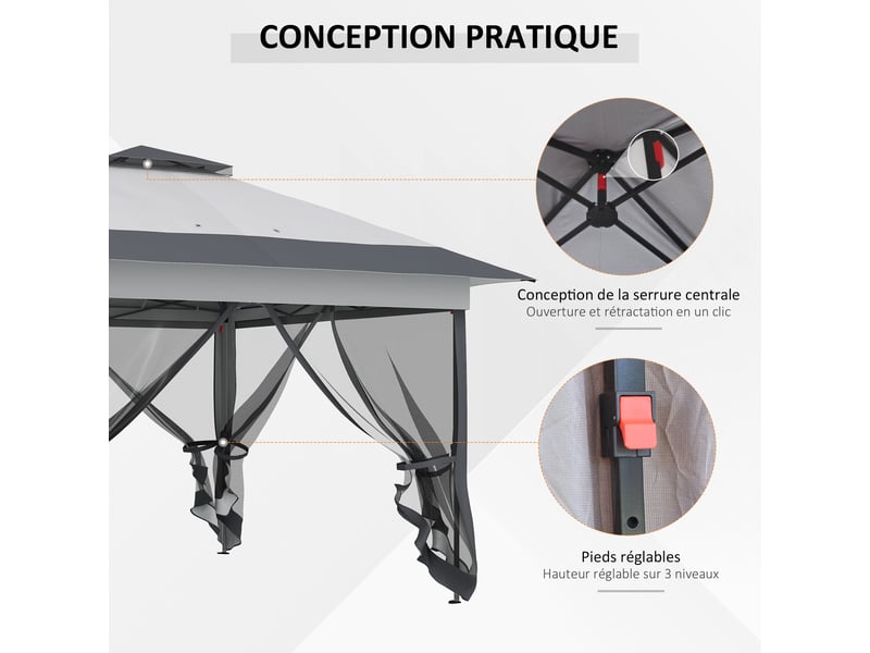  Tonnelle barnum pop-up pliant acier polyester moustiquaires sac transport roulettes gris  - Conforama E