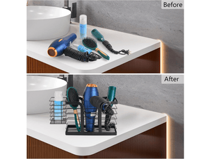 Porte seche cheveux mural sans percage - support seche cheveux et lisseur salle de bain pour accessoires chauds, brosse, produits,noir