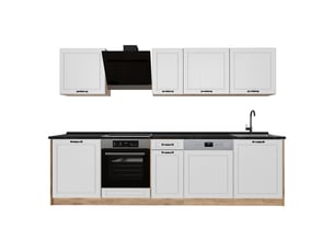 Vicco cuisine, blanc campagnechêne doré, 280cm sans plan de travail