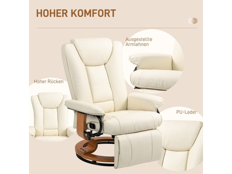 Fauteuil relax inclinable en similicuir crème, fauteuil tv avec repose-pieds, pivotant à 360 degrés pour salon ou bureau - Conforama B