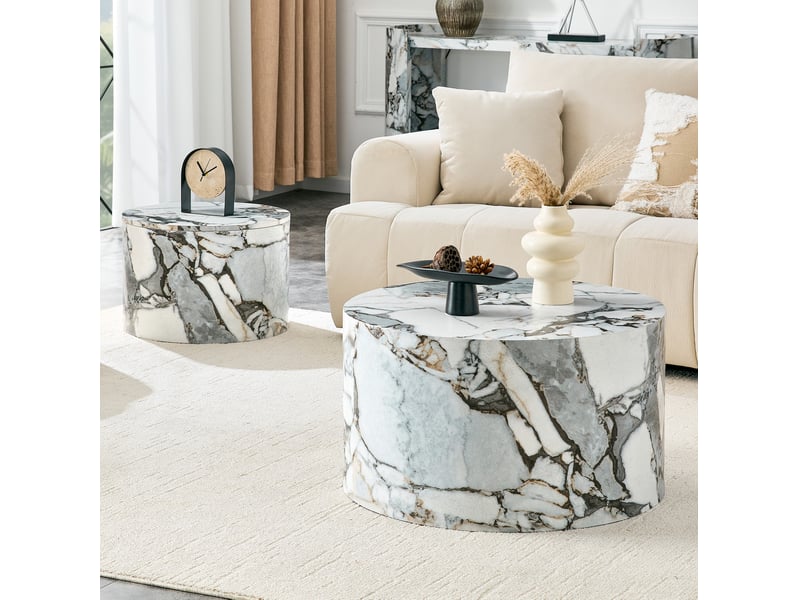 Tables basses gigognes rondes avec rangements et couvercle amovible en mdf blanc pour salon 62,8 cm × 35 cm - Conforama D